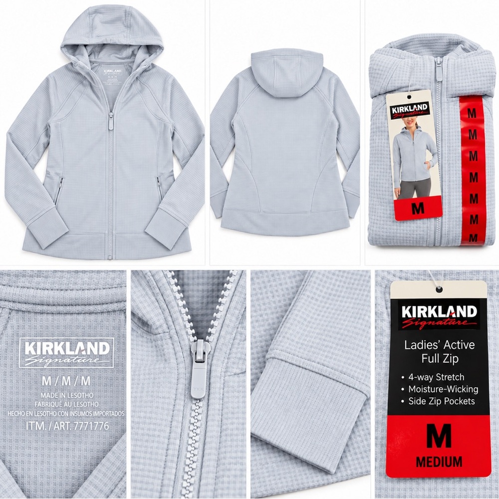 Kirkland Signature Ladies' Active Full Zip Hoodie - Light Gray Large